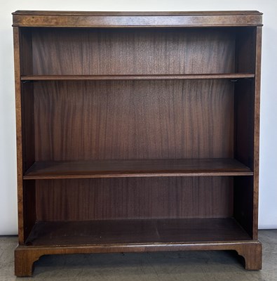 Lot 756 - A three shelf burr-walnut veneered bookcase,...