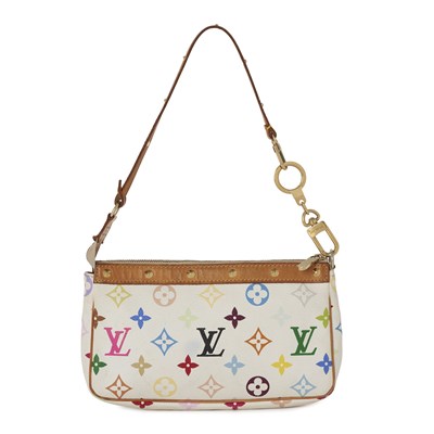 Lot 478 - Louis Vuitton x Murakami, a white Multicolore Pochette Accessoires handbag w/ Circle Key Holder.