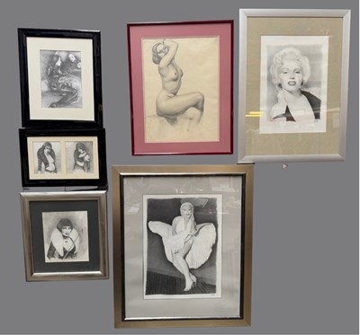 Lot 299 - Erotic drawings of women in fetish costume,...