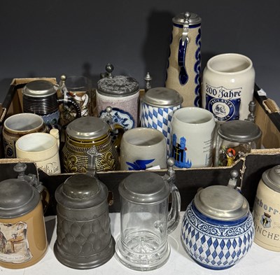 Lot 9B - A collection of pottery and glass steins and...
