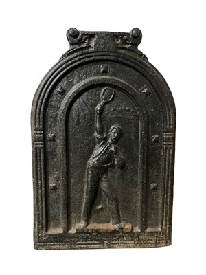 Lot 969 - An arched top cast iron fire back, probably...