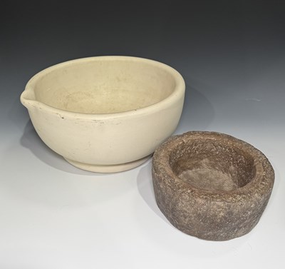 Lot 265 - Two mortars: a large ceramic apothecary's...