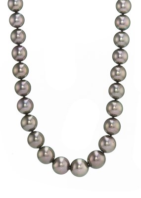 Lot 166 - Mikimoto, a black South Sea cultured pearl necklace, with 18ct gold diamond clasp