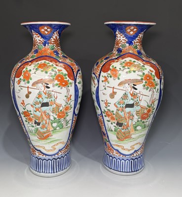 Lot 183 - A pair of shouldered baluster vases, Imari...