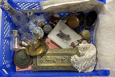 Lot 6 - Silver mounted toilet bottles, a treen...