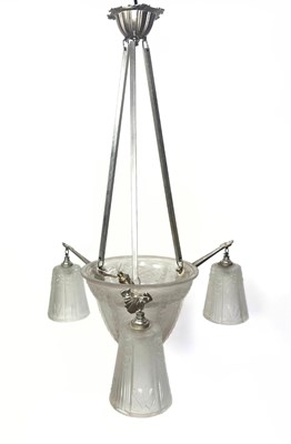 Lot 695 - Muller Freres, an Art Deco frosted glass three...
