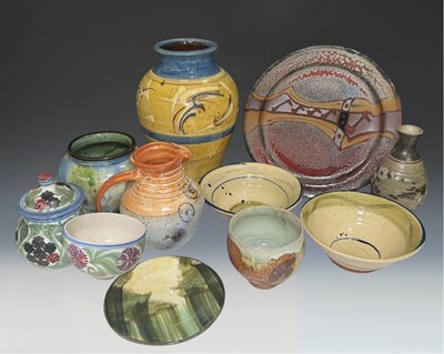 Lot 96 - A collection of painted studio pottery vessels...