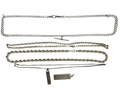 Lot 493 - Three silver chains, two silver ingots and a silver Albert