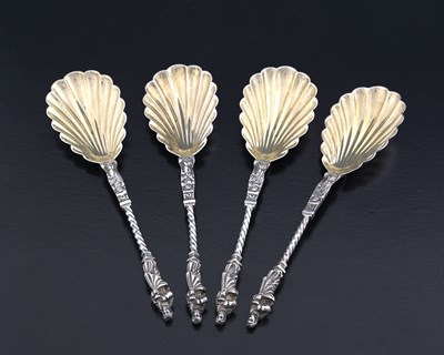 Lot 341 - A set of four Edwardian silver apostle spoons,...