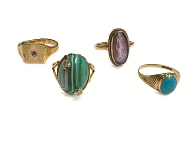 Lot 397 - Four 9ct gold gem-set rings