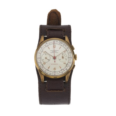 Lot 282 - Chronographe Suisse, a gold plated chronograph wrist watch