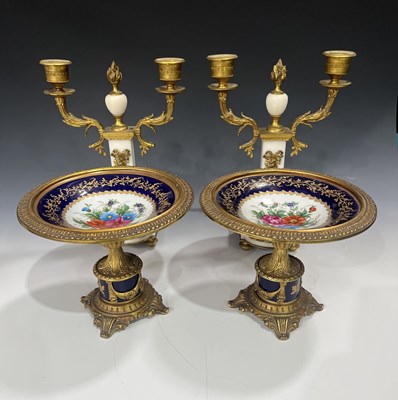Lot 146 - A pair of french hardstone ormolu mounted twin...