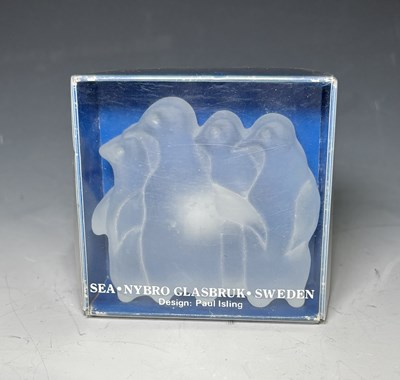 Lot 153 - Sea Nybro penguins paperweight, 7.5cm high, boxed