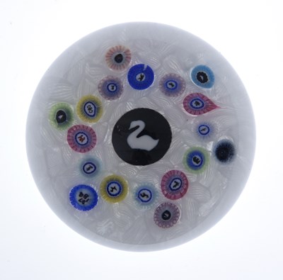 Lot 374 - Baccarat, a swan silhouette glass paperweight,...
