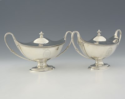 Lot 98 - A pair of George III silver Neoclassical sauce...
