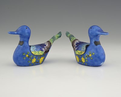 Lot 209 - A pair of Korean novelty enamelled sauce boats,...