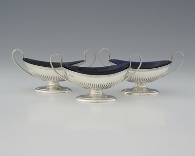 Lot 317 - Three Victorian silver salts, each of navette...
