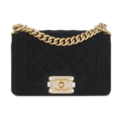Lot 327 - Chanel, a small velvet Crystal Clasp Boy handbag.