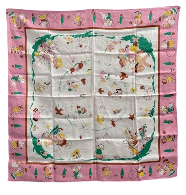 Lot 289 - A Mabel Lucie Attwell table cloth, pink border...