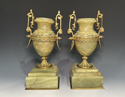 Lot 235 - Two green onyx ormolu-mounted urns or...