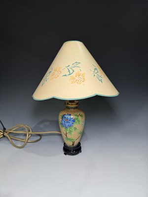 Lot 665 - A cloisonne lamp, shouldered form, wirework on...