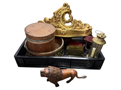 Lot 24 - A naive carved wooden toy or figure of a lion...