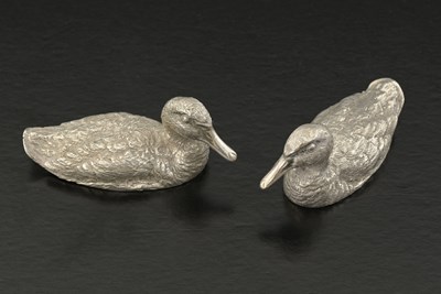 Lot 198 - Two Elizabeth II silver cast models of ducks,...