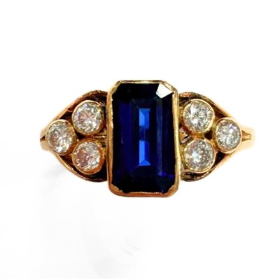 Lot 400 - A gold synthetic sapphire and diamond dress ring