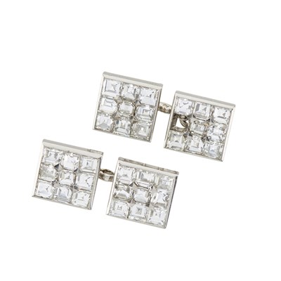 Lot 108 - Cartier, a pair of Art Deco platinum diamond cufflinks