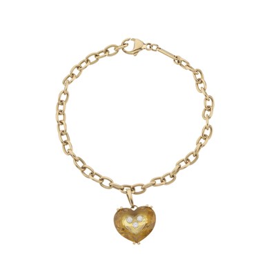 Lot 119 - Chopard, an 18ct gold diamond and yellow sapphire So Happy heart charm bracelet