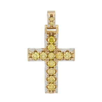 Lot 68 - A 9ct gold coloured diamond cross pendant