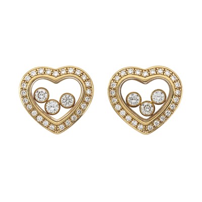 Lot 114 - Chopard, a pair of 18ct gold Happy Diamonds Heart earrings