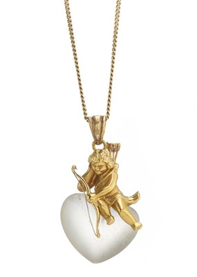 Lot 66 - An 18ct gold rock crystal Cupid pendant, with 9ct gold chain