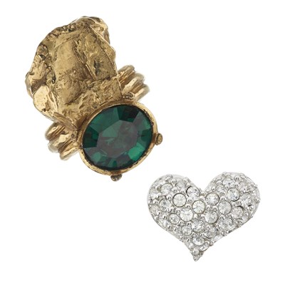 Lot 527 - Yves Saint Laurent, a ring and a Swarovski heart pin brooch.