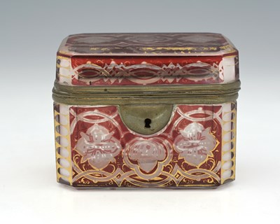 Lot 406 - A Bohemian ruby washed and gilt glass casket,...