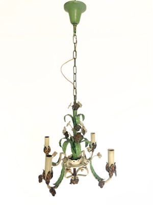 Lot 699 - A painted and gilt four arm chandelier, formed...