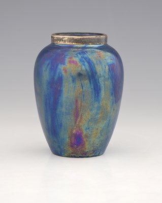 Lot 587 - Ruskin Pottery, a silver mounted Kingfisher...