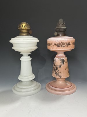 Lot 605 - Two 19th century glass oil lamp bases, one...