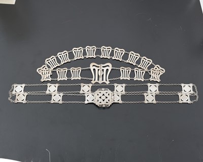 Lot 423 - Two hallmarked silver belts, to include a late...