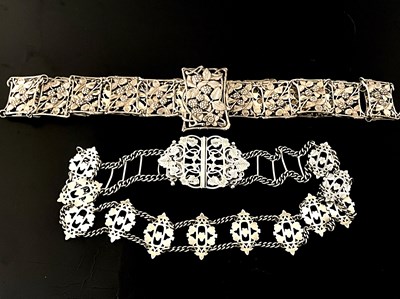Lot 305 - Two Edwardian silver belts, to include an Art...