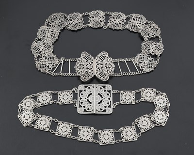 Lot 91 - Two early twentieth-century silver belts, to...
