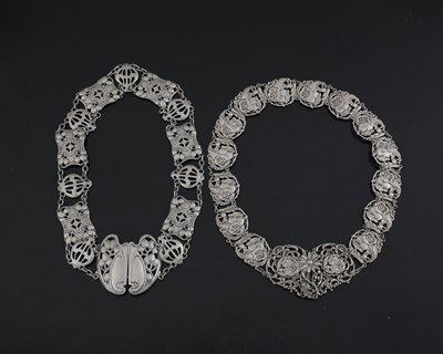 Lot 142 - Two Edwardian silver Art Nouveau belts, one...