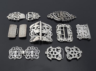 Lot 450 - A group of hallmarked silver buckles, to...
