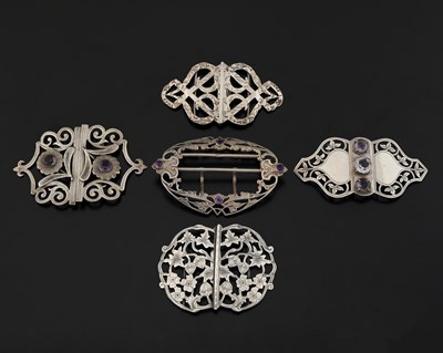 Lot 333 - A group of hallmarked silver buckles, to...