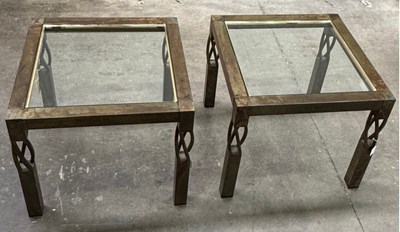Lot 521 - A pair of 1970's style square patinated metal...