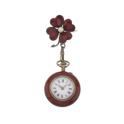 Lot 292 - An enamelled fob watch with brooch clip