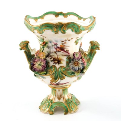 Lot 178A - A Coalport florally encrusted Campana urn vase,...