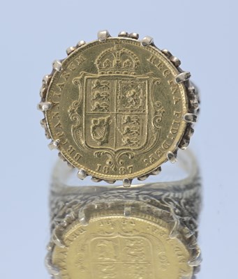 Lot 63 - A Victoria 1887 half sovereign in 9ct gold ring mount