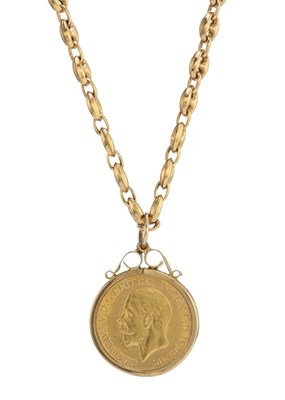 Lot 197 - George V, a full sovereign coin pendant, with chain