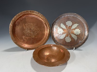 Lot 237E - Three copper arts and crafts dishes or small...
